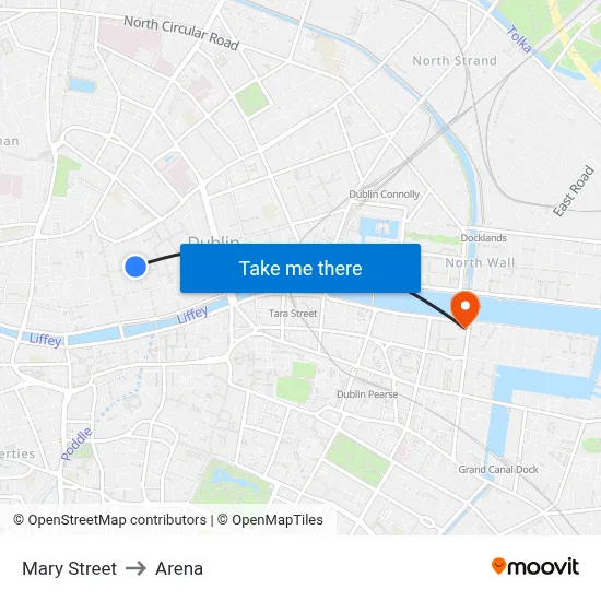 Mary Street to Arena map
