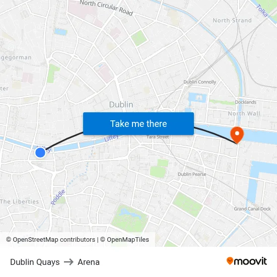 Dublin Quays to Arena map