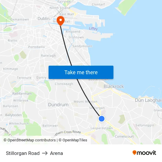 Stillorgan Road to Arena map