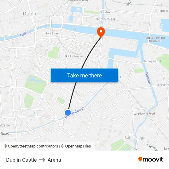 Dublin Castle to Arena map