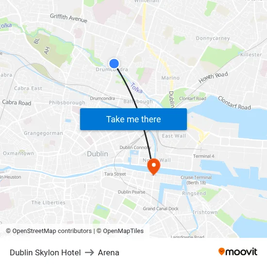 Dublin Skylon Hotel to Arena map