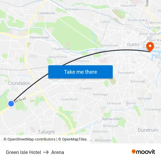 Green Isle Hotel to Arena map
