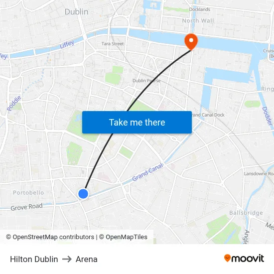 Hilton Dublin to Arena map