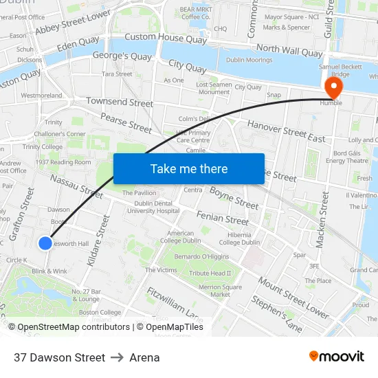 37 Dawson Street to Arena map