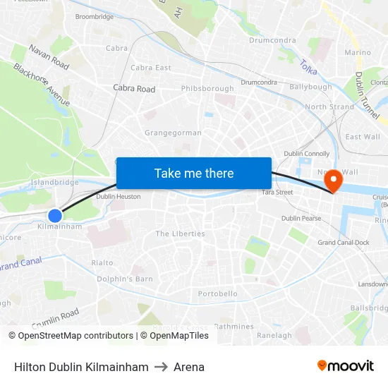 Hilton Dublin Kilmainham to Arena map