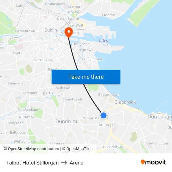 Talbot Hotel Stillorgan to Arena map