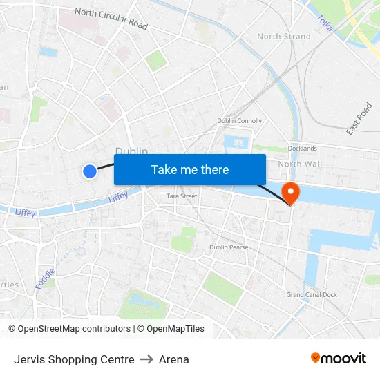 Jervis Shopping Centre to Arena map