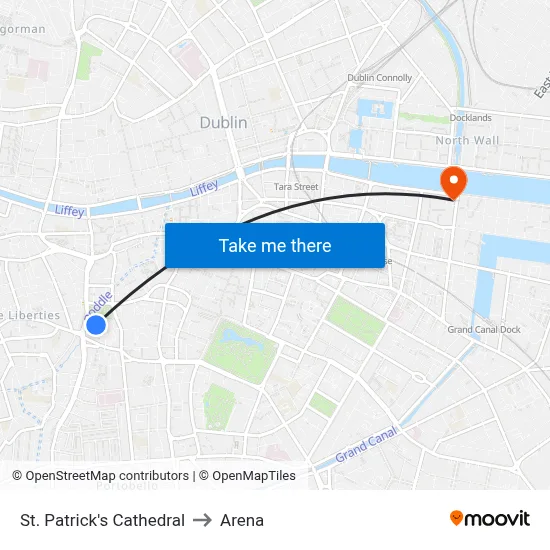 St. Patrick's Cathedral to Arena map