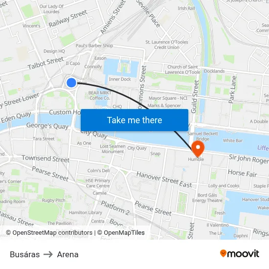 Busáras to Arena map