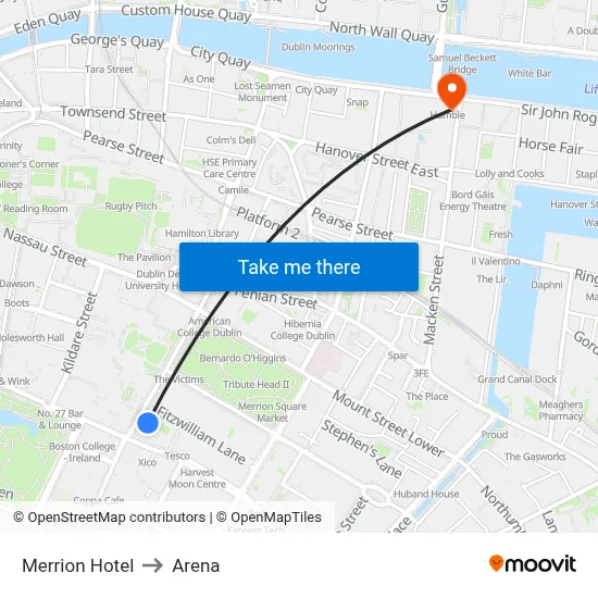 Merrion Hotel to Arena map