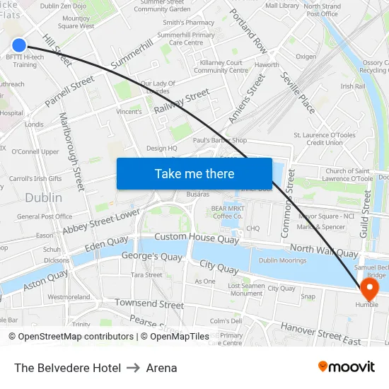 The Belvedere Hotel to Arena map
