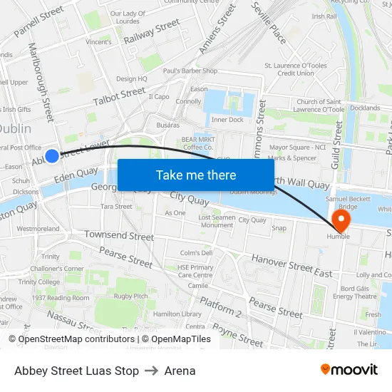 Abbey Street Luas Stop to Arena map