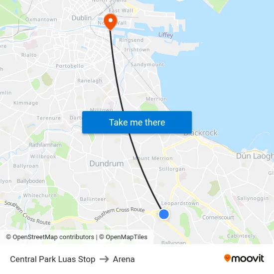 Central Park Luas Stop to Arena map