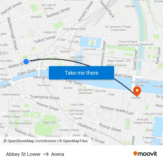 Abbey St Lower to Arena map
