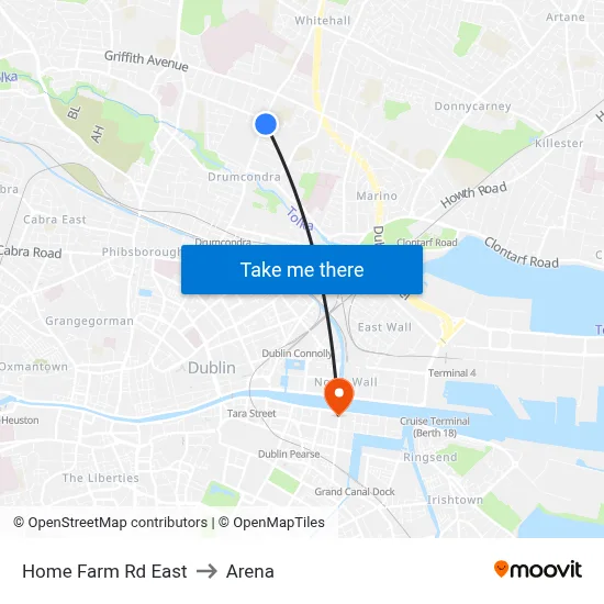 Home Farm Rd East to Arena map
