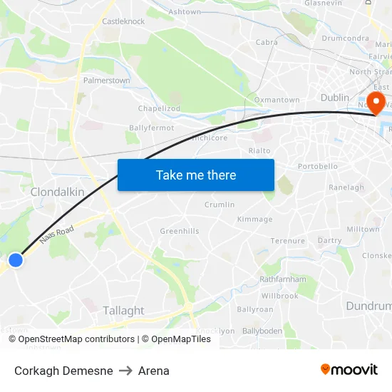 Corkagh Demesne to Arena map