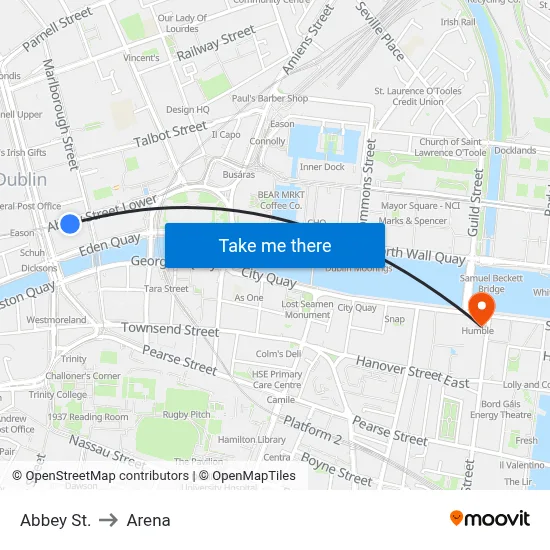 Abbey St. to Arena map