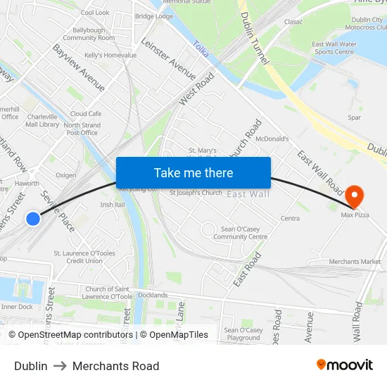 Dublin to Merchants Road map