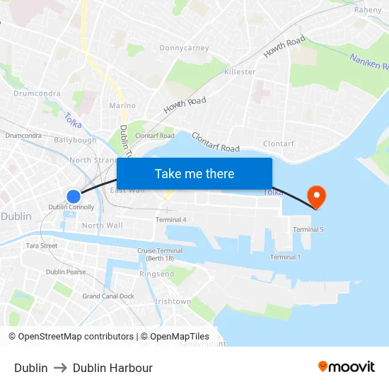Dublin to Dublin Harbour map