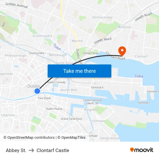 Abbey St. to Clontarf Castle map