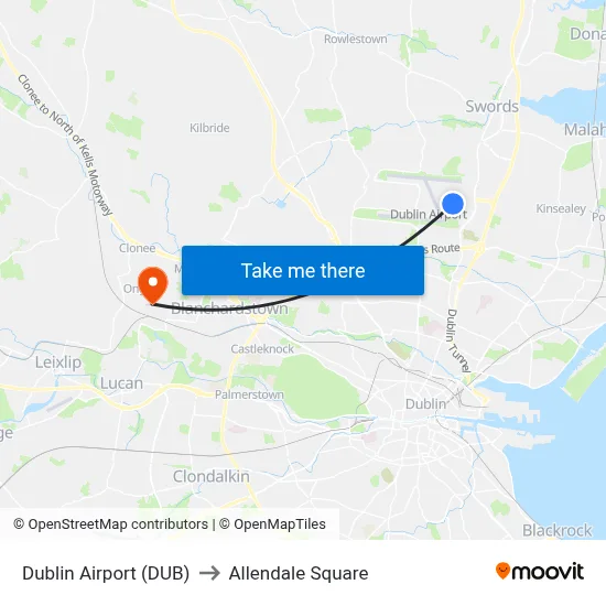 Dublin Airport (DUB) to Allendale Square map