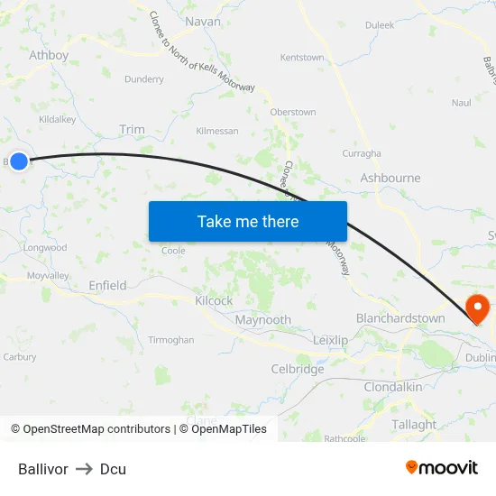 Ballivor to Dcu map