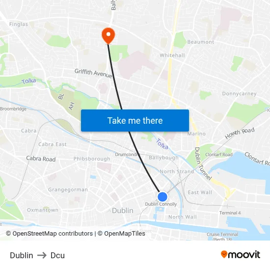 Dublin to Dcu map