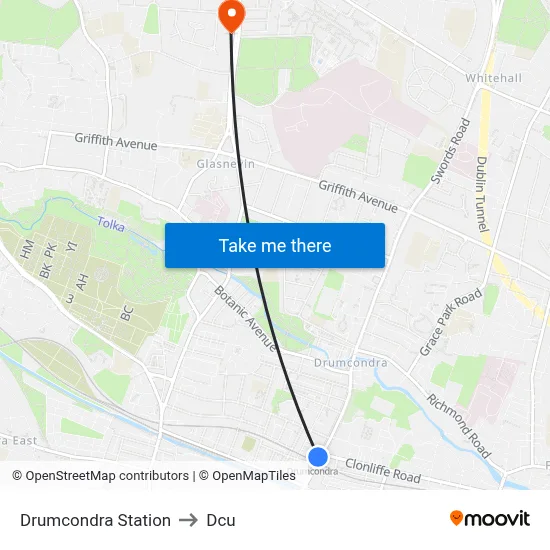 Drumcondra Station to Dcu map