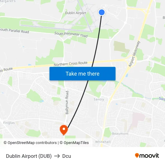 Dublin Airport (DUB) to Dcu map