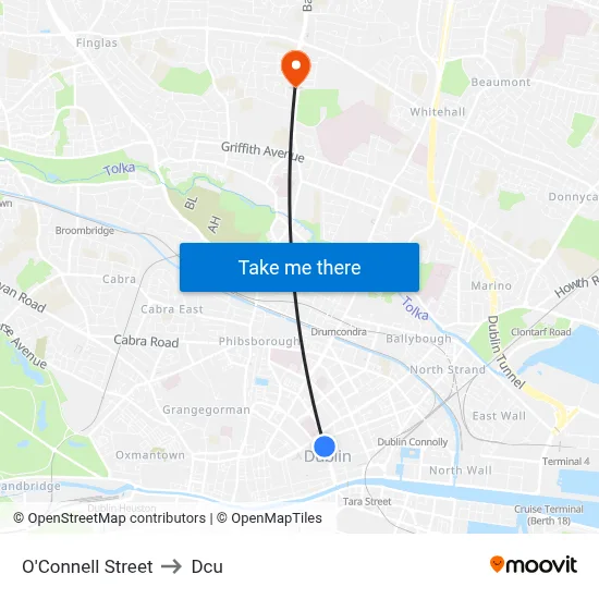 O'Connell Street to Dcu map