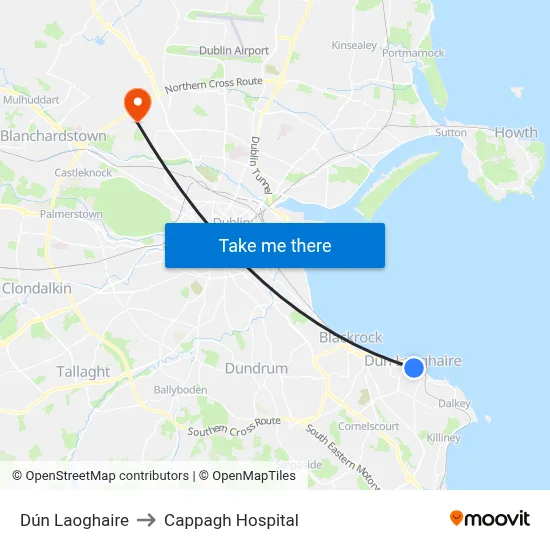 Dún Laoghaire to Cappagh Hospital map