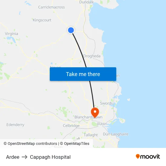 Ardee to Cappagh Hospital map