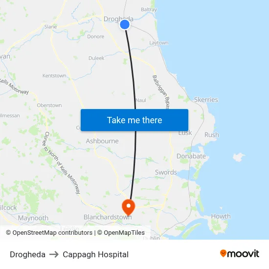 Drogheda to Cappagh Hospital map
