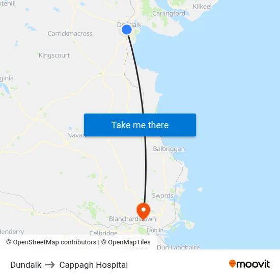 Dundalk to Cappagh Hospital map