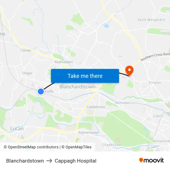 Blanchardstown to Cappagh Hospital map
