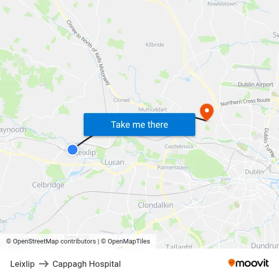 Leixlip to Cappagh Hospital map