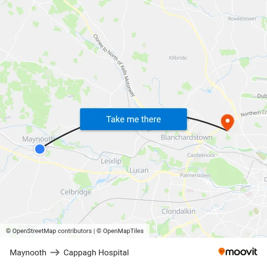 Maynooth to Cappagh Hospital map
