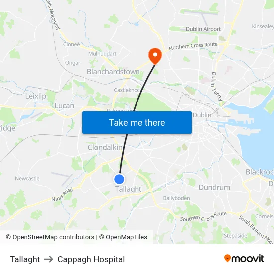 Tallaght to Cappagh Hospital map