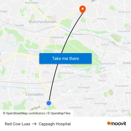 Red Cow Luas to Cappagh Hospital map