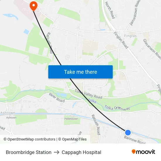 Broombridge Station to Cappagh Hospital map