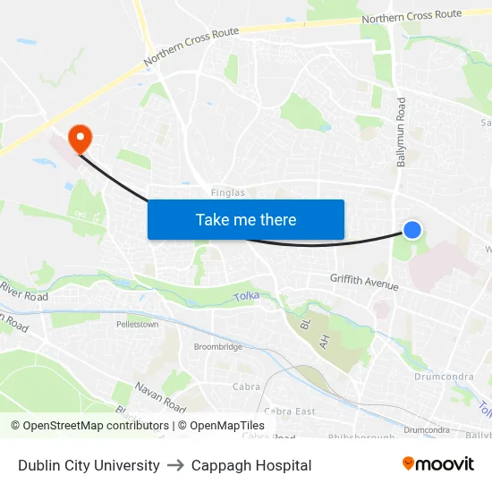 Dublin City University to Cappagh Hospital map