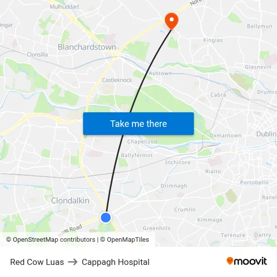 Red Cow Luas to Cappagh Hospital map