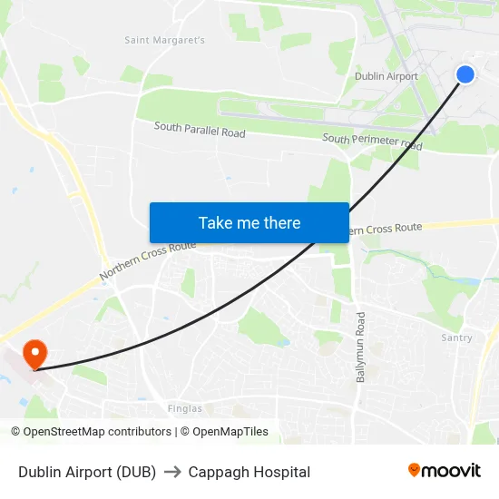 Dublin Airport (DUB) to Cappagh Hospital map