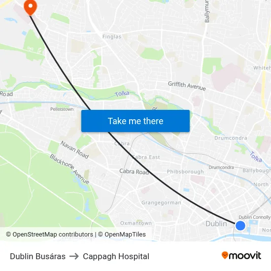 Dublin Busáras to Cappagh Hospital map