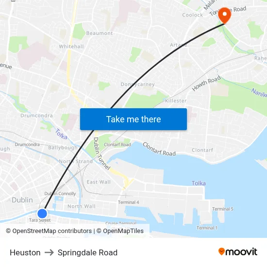 Heuston to Springdale Road map