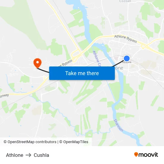 Athlone to Cushla map