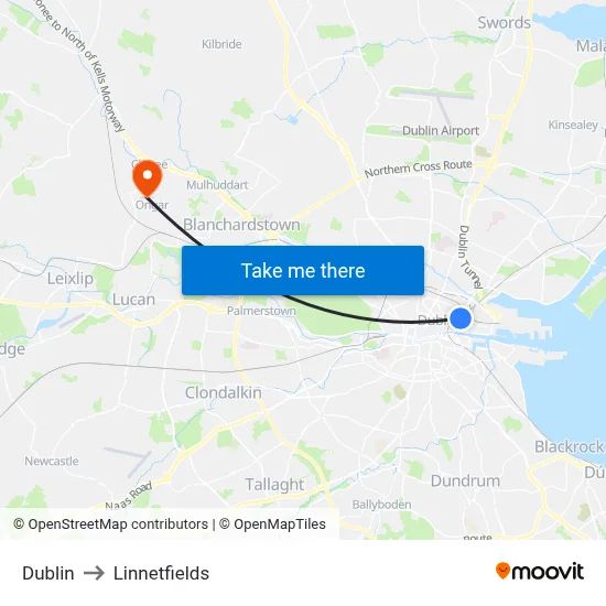 Dublin to Linnetfields map