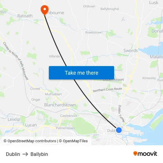 Dublin to Ballybin map