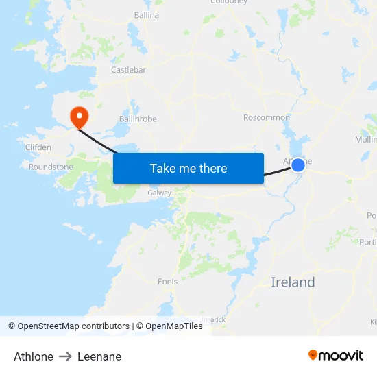 Athlone to Leenane map