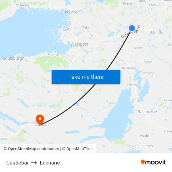 Castlebar to Leenane map